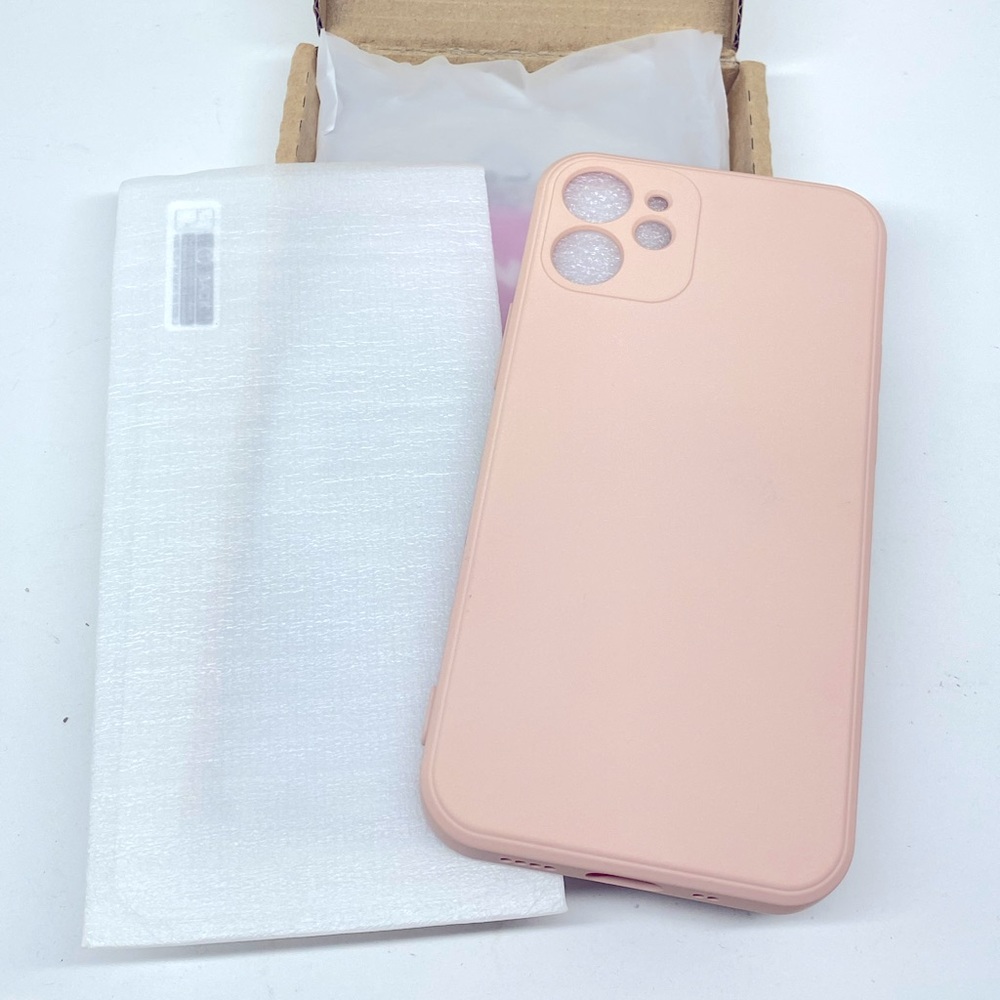 LIGHT PINK SILICONE PHONE CASE FOR IPHONE 12 MINI W/GLASS SCREEN PROTECTOR